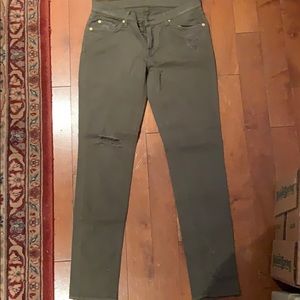 Army green distressed jeans